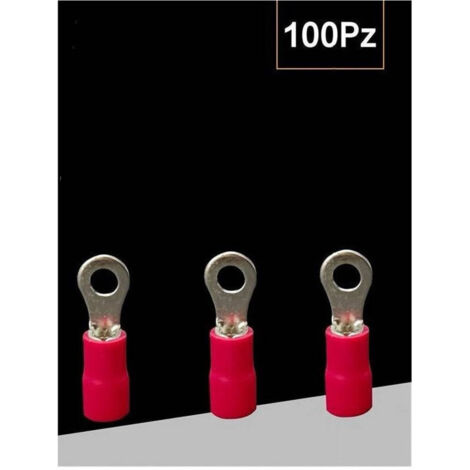 Vtizikl Set 100 Pz Capicorda Terminale Ad Occhiello Isolato Per Cavi 1.5-2.5mm² M4 Rv2-4 - Rosso (1/3)