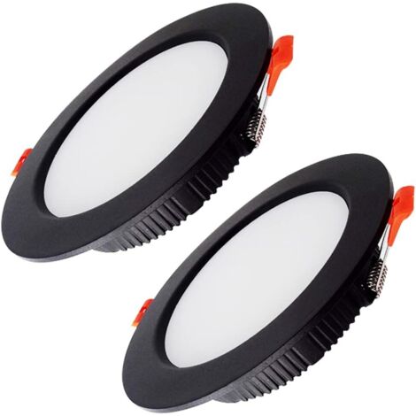 2 Spots Encastrables LED Ultra Plats Noirs, Spots Encastrables Plafond LED Ronds 7W, IP44