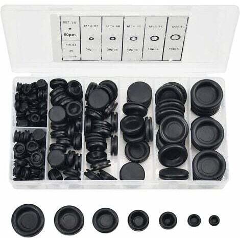 170 Pcs Bouchons en Caoutchouc, 7 Tailles Passe Fils Caoutchouc Bouchon de Trou Avec Boîtier D'organisateur Kit de Joint de Bague de Fil électrique pour Voiture Tuyau D'eau Pompe