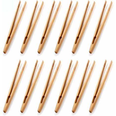 Lot de 12 pinces en bambou pour toast - Pinces de cuisine en bambou - Ustensile de cuisine - Sucre - Salade en bambou - Pinces à thé Kongfu (1/5)