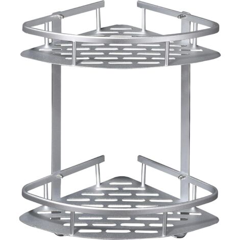 Etagere Douche Sans Percage, Etagere Salle de Bain Aluminium, Rangement Douche Antirouille, Etagere Angle Salle de Bain avec 2 crochets (1/5)