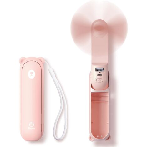 Mini ventilateur portatif, ventilateur à main 3 en 1, ventilateur de poche rechargeable, ventilateur à piles [14-21 heures de travail] avec batterie externe, fonction lampe de poche-rose (1/5)