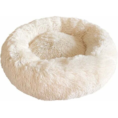 Panier Rond Chien Coussin Chat Panier Donut, Panier Chien Lit pour Chat Chien Extra-Doux Confortable et Mignon, Coussin pour Chats et Petits Chiens de Taille Moyenne, 50cm, Beige (1/5)