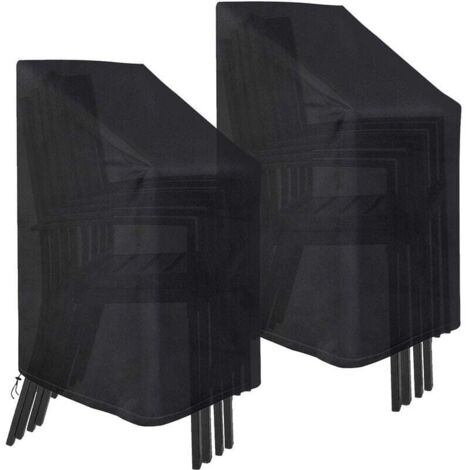 Lot de 2 housses de chaises de jardin empilables imperméables, coupe-vent et résistantes en tissu Oxford 210D 75 x 75 x 120 cm (noir) (1/5)