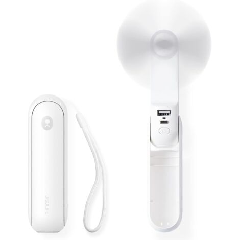 Ventilateur de Poche, Mini Ventilateur à Main Portable, à Piles Rechargeables par USB [14-21 heures], Ventilateur Personnel Pliable et Silencieux Avec Batterie Externe, Lampe de Poche - Blanc (1/5)