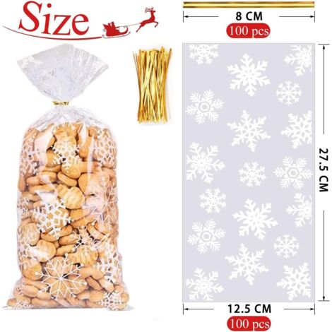 100Pcs Sacs De Biscuits De Noël,Modèle De Père Noël Sachets En Plastique Confiserie Sachets Cellophane Transparents Cadeaux Pochette Avec Cravates Torsadees 12 5 27 5cm
