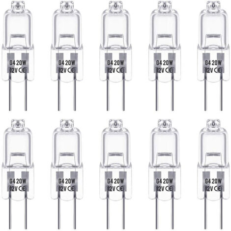 Ampoules Halogènes G4, Lampe de Base à Broche Halogène 12V 20W, Blanc Chaud 2800K, Gradable, Lampe Halogène Basse Tension G4, Lampe à Capsule Transparente, Paquet de 10 56Vingt