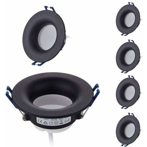 Lot 6 Spots LED Encastrables Complet Noir Rond avec Ampoules GU10 Module Blanc Chaud 3000K 5W 430lm eqv. 50W IP20 Dimmable, Spot encastrable Ø 68mm [Classe énergétique F] (1/5)