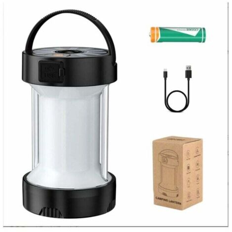 Lanterne LED Rechargeable, 1000 Lumens 4000mAh Lampe Camping 360°, Lampe Led Rechargeable Projecteur Portable, Ultra Puissante, Lampe de Camping 4 Modes, Câble USB Inclus, IPX4 Étanche,le noir (1/5)