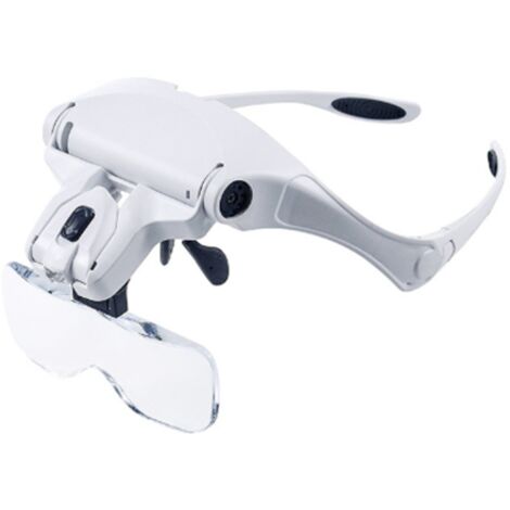 Lunettes loupe avec lumière mains libres, bandeau lupen avec 2 lumières LED pour loisirs, lecture, 5 objectifs interchangeables (1,0 x à 3,5 X) (1/5)