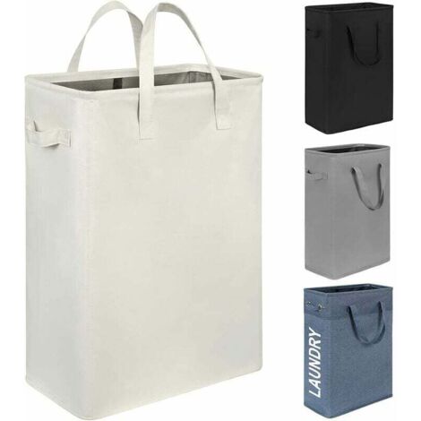Panier à linge Panier à linge fin panier à linge étroit avec poignée pliable vêtements sales portable maigre panier organisateur bacs de rangement (55 cm, beige) (1/5)