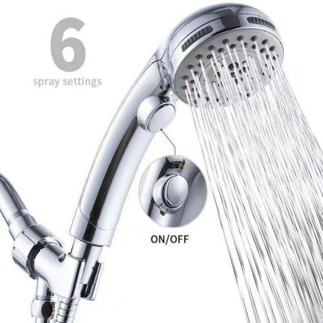 Pommeau de Douche Chromé avec Bouton Stop Douchette à Main 5 Jets au Choix Pomme de Douche Picots Anticalaire Type Universel (1/5)