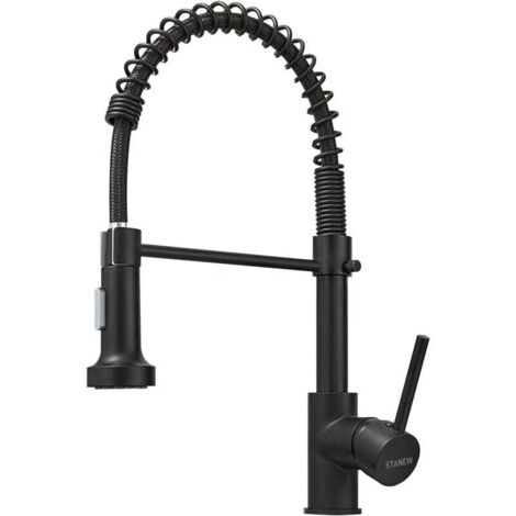 Robinet Cuisine avec Douchette Pivotant à 360° Robinet Cuisine à Ressort 2 Modes de Pulvérisation.(Noir, Large) (1/5)