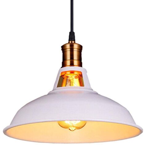 Lustre Suspension Industrielle Vintage E27 LED Lampe Plafonniers Retro Abat-jour pour Cuisine Salle à manger Salon Chambre Restaurant, Blanc (1/5)