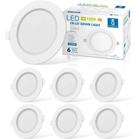 Lot de 6 Spot Led Encastrable Dimmable, 9W 6000K Blanc Naturel, IP65 Plafonnier Led Salle de Bain, Spot Led Extra Plat 35mm, Diamètre du Trou Φ130-135mm, AC 230V Éclairage de Plafond Pour le Salo