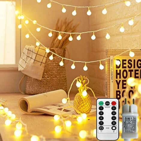 Vtizikl Guirlande Lumineuse Sphérique,Guirlande Lumineuse d'Extérieur avec Prise 100 LED 8 Modes avec télécommande pour Chambre à Coucher, Intérieur, Jardin, Noël et Mariage ( Blanc Chaud ) (1/4)