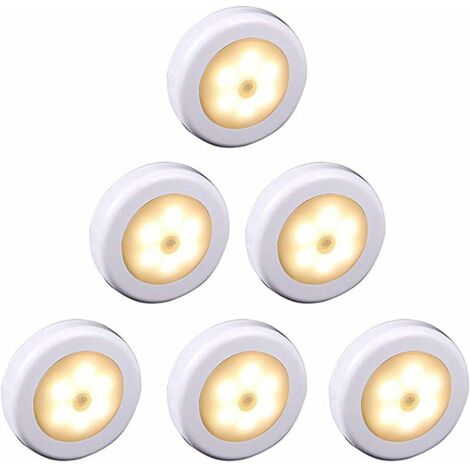 Vtizikl Lampe LED sans fil avec détecteur de mouvement pour placard, escalier, couloir, cuisine, chambre à coucher (6pcs) (coque blanche (lumière chaude) (1/4)