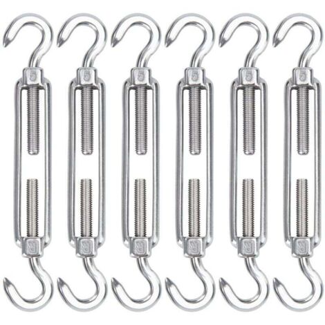 Vtizikl M5 Tendeur Cable Acier Inoxydable, Lot de 6 Tendeur de Fil Crochet et Crochet Réglable Heavy Duty Tension Hook & Hook pour Corde Cable Fil à Linge, Grillagefor Sun Shade Installation (1/4)