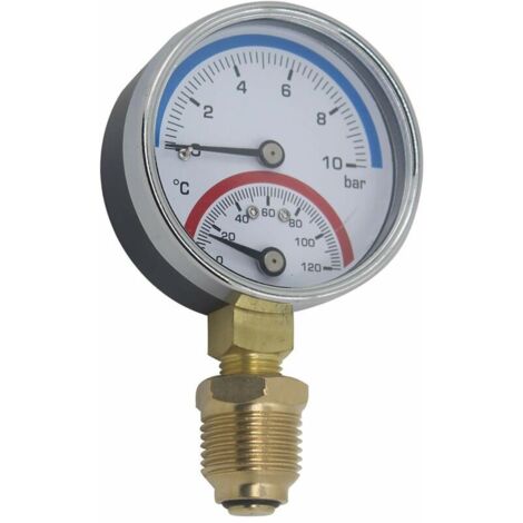 Vtizikl Thermomanomètre 80mm manometre pression temperatura thermometre chaudiere chauffage filetage radial (80mm 0-16bar 1/4") (1/3)