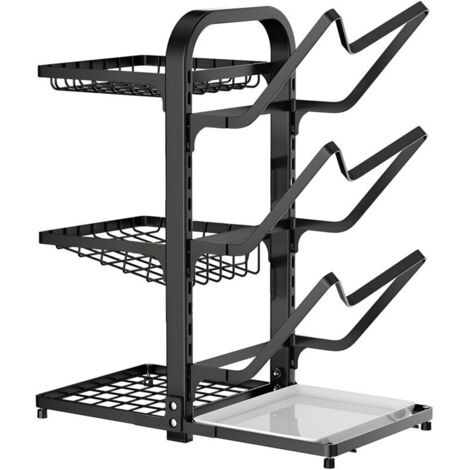 Vtizikl Rack à épices et à couvercles de casserole en acier au carbone - Étagère à assiettes et à épices pour placard, 2 faces et 6 niveaux, hauteur réglable - Organisateur multi-niveaux pour couvercl (1/4)