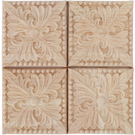 Vtizikl 4 pièces Sculpture à Carreaux Applique Non Peint Decal pour Décoration de Meubles en Bois 6x6 cm (1/4)