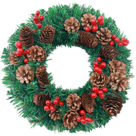 Vtizikl Couronne de Noël de 30 cm avec pommes de pin et fruits rouges, guirlande suspendue de joyeux Noël - Type 1 (1/4)
