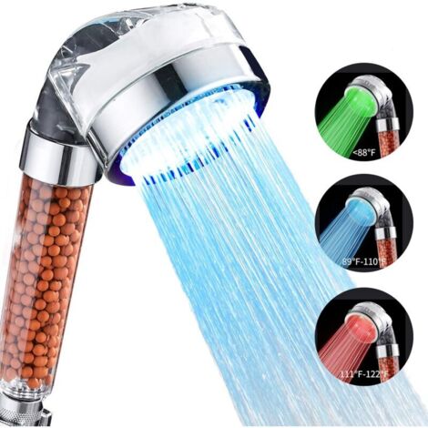 Vtizikl Douche, 3 modes de couleur Douchette ionique à main avec changement de température, douche haute pression LED avec filtre remplaçable pour eau dure ou douce (1/4)