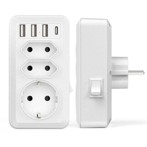 Vtizikl USB Secteur Multiple, 7 en 1 USB Chargeur Multiprise Murale avec 3 Sortie AC (16A, 3800W), 3 Ports USB 5V/3.4A, 1 Port Type-C, pour la Maison Le Bureau Les Voyages Compatible avec Phone (1/4)