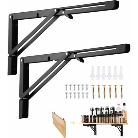 Vtizikl Tigrezy Équerre Pliante 400mm, 2 Pièces Noir Support Console Pliable, Supports D' étagères Pliants Charge, Lourds Support Console Pliable Rétractable, Equerre Etagere, Pour Garage, Cuisine, Ch (1/4)