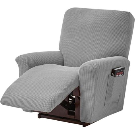 Vtizikl LaBlanc-Lot de 4 Housses de Canape Extensibles-pour Fauteuil Inclinable de Relaxation et de Massage, Elasthanne,Dotees de Jacquard, Gris Clair (1/4)