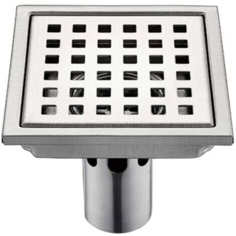 Vtizikl Siphon de sol carré INOX en acier inoxydable, 15 cm x 15 cm, avec filtre, désodorisant et anti-refoulement. (1/4)