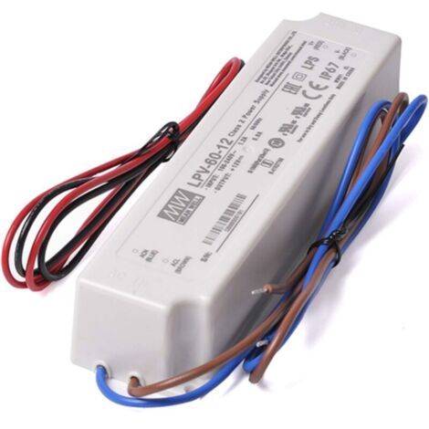 Vtizikl Alimentation 12V 60W 5A haute qualité étanche IP67 adaptée à une utilisation en extérieur. Transformateur MeanWell modèle LPV-60-12 pour rubans LED 12V. (1/4)
