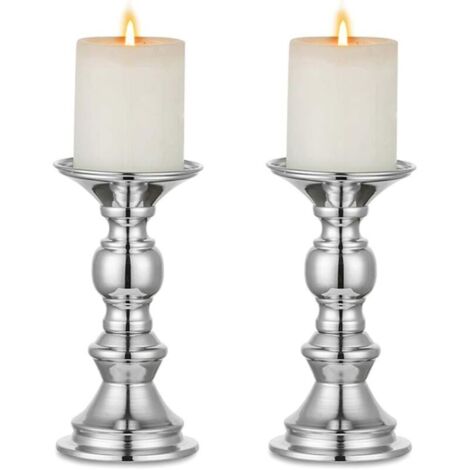 Vtizikl Bougeoir pilier Silver, centre de table de mariage, bougeoir en métal pour bougies de 50 mm, décoration de table, idéal pour mariage, occasion spéciale, fête, salon, lot de 2 (1/4)