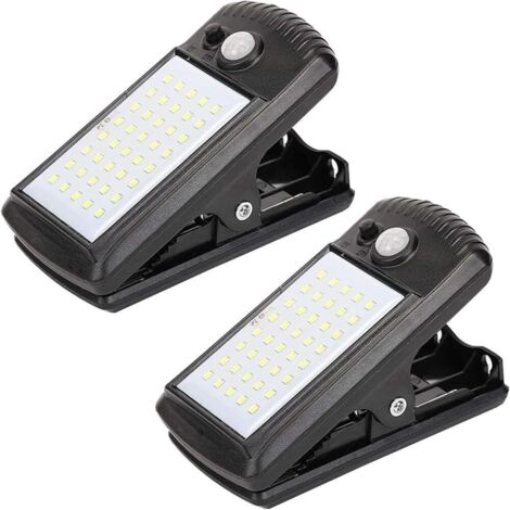 Vtizikl 2 Pack Lumières solaires extérieures 40 LED 3 modes Clip sur les lumières avec capteur de mouvement solaire, IP65 imperméable pour la cour arrière, le garage, le pont, la clôture de jardin (1/5)