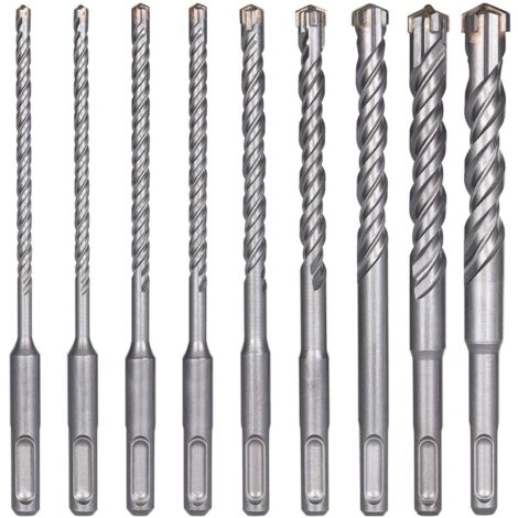 Vtizikl Forets à Béton, 9PCS (5 mm 16x160 mm) Foret Carrelage, Foret à Percussion Électrique SDS-Plus pour Perforateur, Forets Transversaux pour Béton, Brique, Pierre, Naturelle, Métal (1/5)