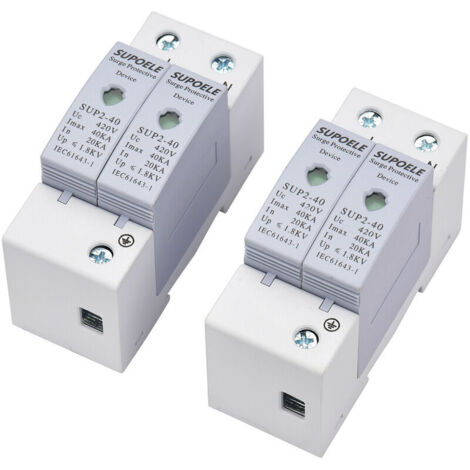 Vtizikl Dispositif de protection contre les surtensions ca 420V 2P + 2P 40KA parafoudre domestique anti-tonnerre protecteur disjoncteur Installation sur Rail DIN (1/5)