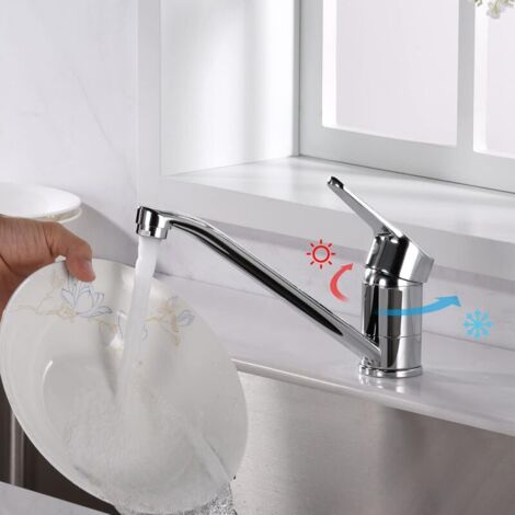 Mitigeur D'évier Monotrou Chromé – Robinet Cuisine Argent – Modèle M14450 (sans Douche)