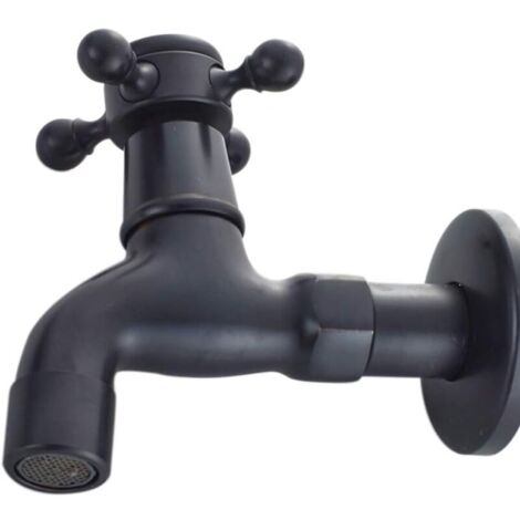 Vtizikl Robinet d'eau froide monocommande Vintage, interface G1/2Robinet mural pour lavabo de salle de bain (noir) (1/4)