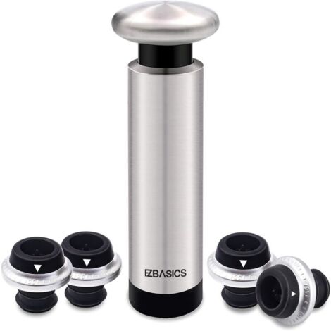 Vtizikl Pompe à vide Wine Saver avec 4 bouchons de bouteille de vin, acier inoxydable (1/4)