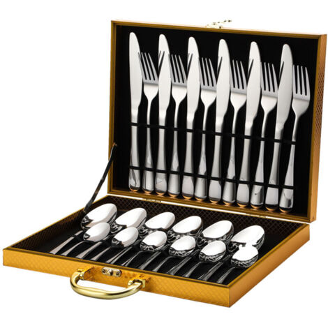 Vtizikl Ensemble de Couverts de Table 24 Pièces pour 6 Personnes en Acier Inoxydable. Épaisseur 3 mm et Poli Miroir. Design Moderne.-argent (1/4)