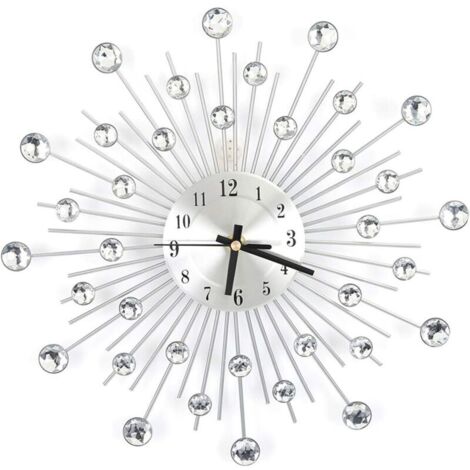 Vtizikl Horloge murale 3D en cristal argenté scintillant, design moderne et rond, décoration murale numérique en métal pour cuisine, salon, moderne ou minimaliste (1/4)