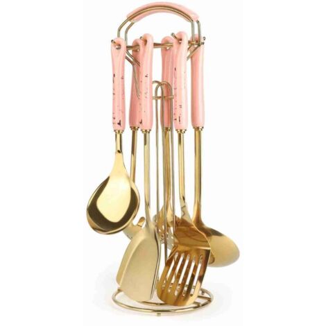 Vtizikl Ensemble D'Ustensiles De Cuisine, 7 Kit Ustensiles De Cuisine En Silicone Pour Set D'Accessoires De Cuisine, rose et doré (1/4)