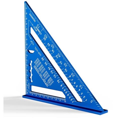 Vtizikl Équerre de charpentier triangulaire épaisse en aluminium, 180 mm, outil de mesure de haute précision (bleu) (1/4)