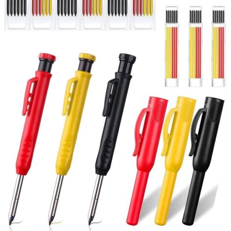Vtizikl Crayon de charpentier automatique avec taille-crayon, 3 crayons de charpentier solides et 36 recharges, avec 3 étuis de protection (1/4)