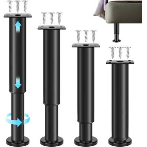 Vtizikl 4 PCS Pied de Meuble Reglable, Pieds de Table en Métal, Pied de Meuble Salle de Bain Pied, Grande Base, pour Tables Basses, Armoires, Canapés (Noir, Hauteur Réglable 18CM-30CM) (1/4)