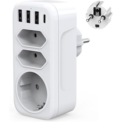 Vtizikl Multiprise Murale USB C Adaptateur Prise Electrique 4000W Chargeur USB Multiple avec 3USB + Type c, 1 Prise Schuko et 2 Prises Euro pour Maison,Cuisine et Bureau (1/4)