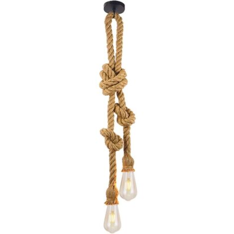 Vtizikl Lustre industriel E27 à double tête en corde de chanvre, lampe réglable vintage, idéal pour un restaurant, un bar ou un café (1/4)