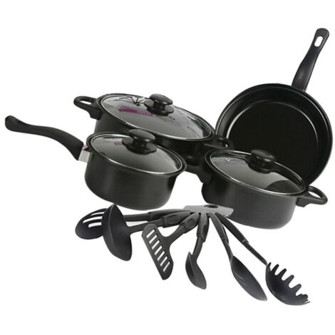 Vtizikl Ensemble De Casseroles Et Poêles, Ensemble De Cuisson Antiadhésif De 13 Pièces, Batterie De Cuisine À Induction avec Poêles À Frire, Casseroles Et Marmite,noir (1/4)