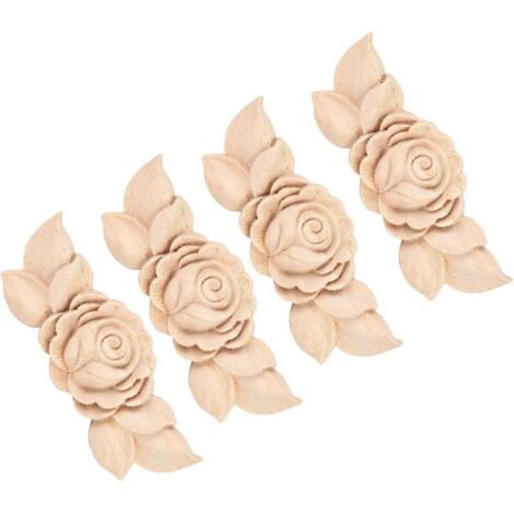 Vtizikl Lot de 4 appliques d'angle sculptées en forme de fleur pour porte d'armoire, style vintage, décoration de meubles (D) (1/4)
