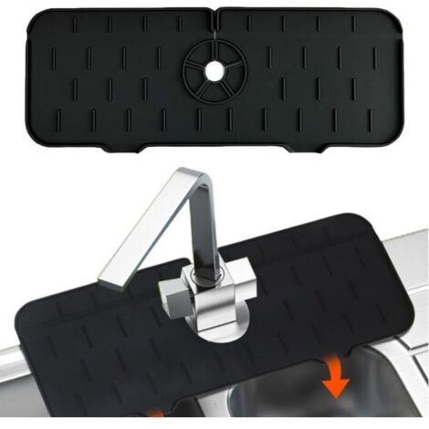 Vtizikl 37x14cm Tapis de Robinet en Silicone,Attrape-Éclaboussures de Robinet,Tampons de Robinet en Silicone, Noir (1/4)